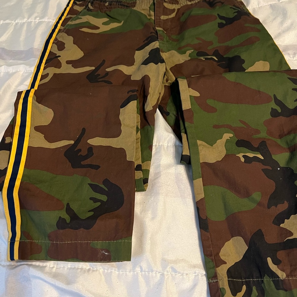 Polo by Ralph Lauren Green Camo Drawstring Pants with Yellow Logo Tag